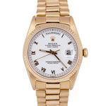 Rolex Day-Date President White Roman 18K Yellow Gold 36mm Fluted Watch 18238