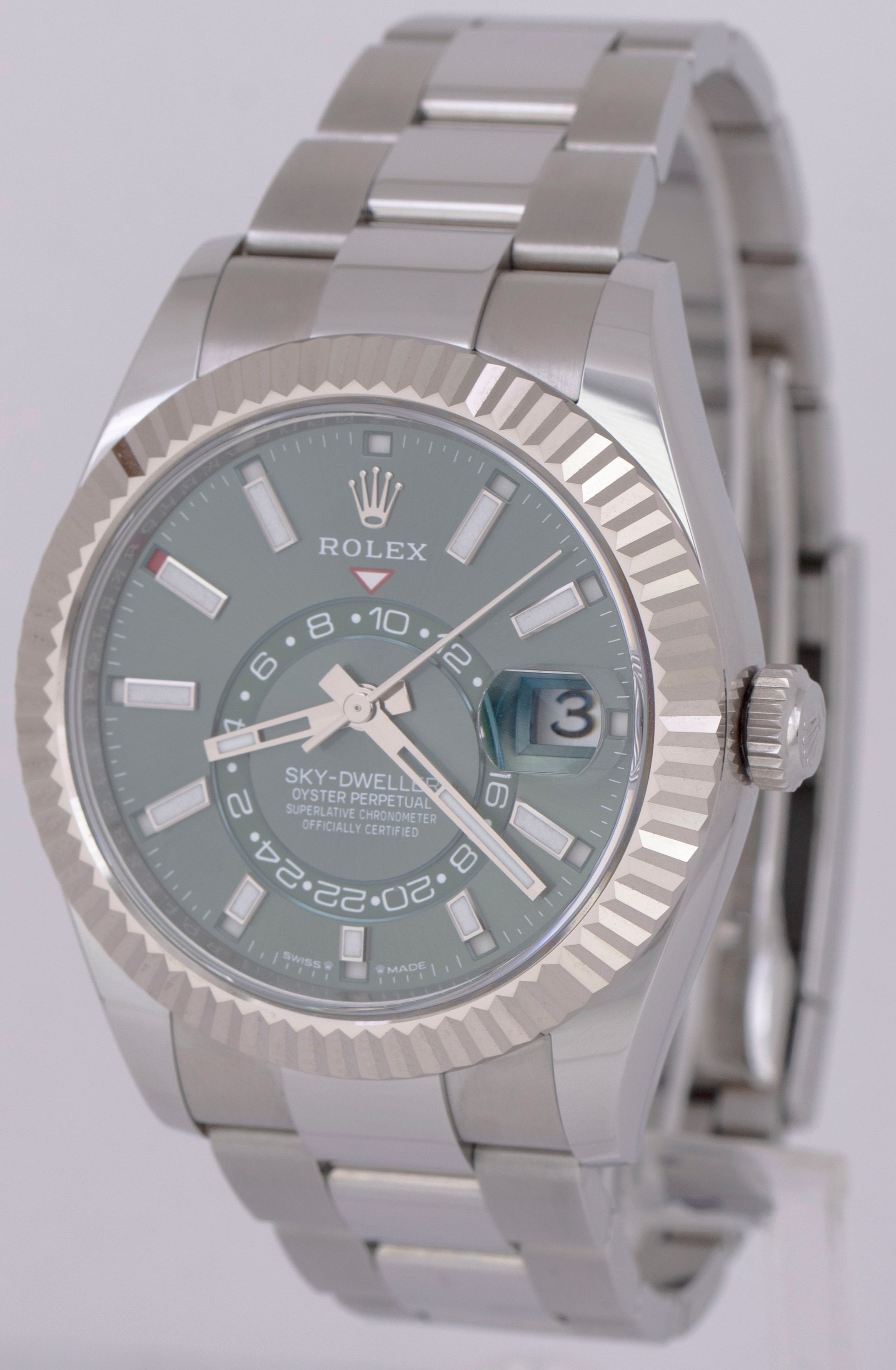 NEW 2023 PAPERS Rolex Sky-Dweller MINT GREEN 42mm Fluted Steel Oyster 336934 B+P
