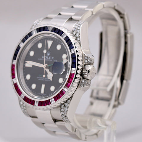 Rolex GMT-Master II DIAMOND Pink/Blue SAPPHIRE Bezel Black 40mm 116710 LN Watch