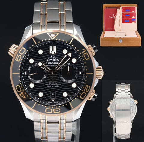PAPERS Omega Seamaster Two Tone Sedna Rose Gold Chrono 210.20.44.51.01.001 Watch