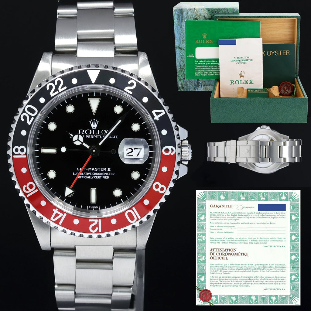 2000 MINT PAPERS Rolex GMT-Master 2 Coke Swiss Only Red Steel 16710 Watch Box