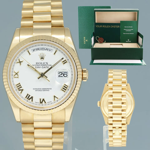 2006 MINT Rolex President Day Date 118238 Yellow Gold White Roman Heavy Band Watch Box