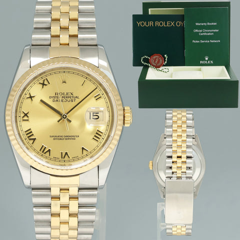 MINT Rolex DateJust Champange Roman 16233 Two Tone Gold Steel Jubilee Watch Box