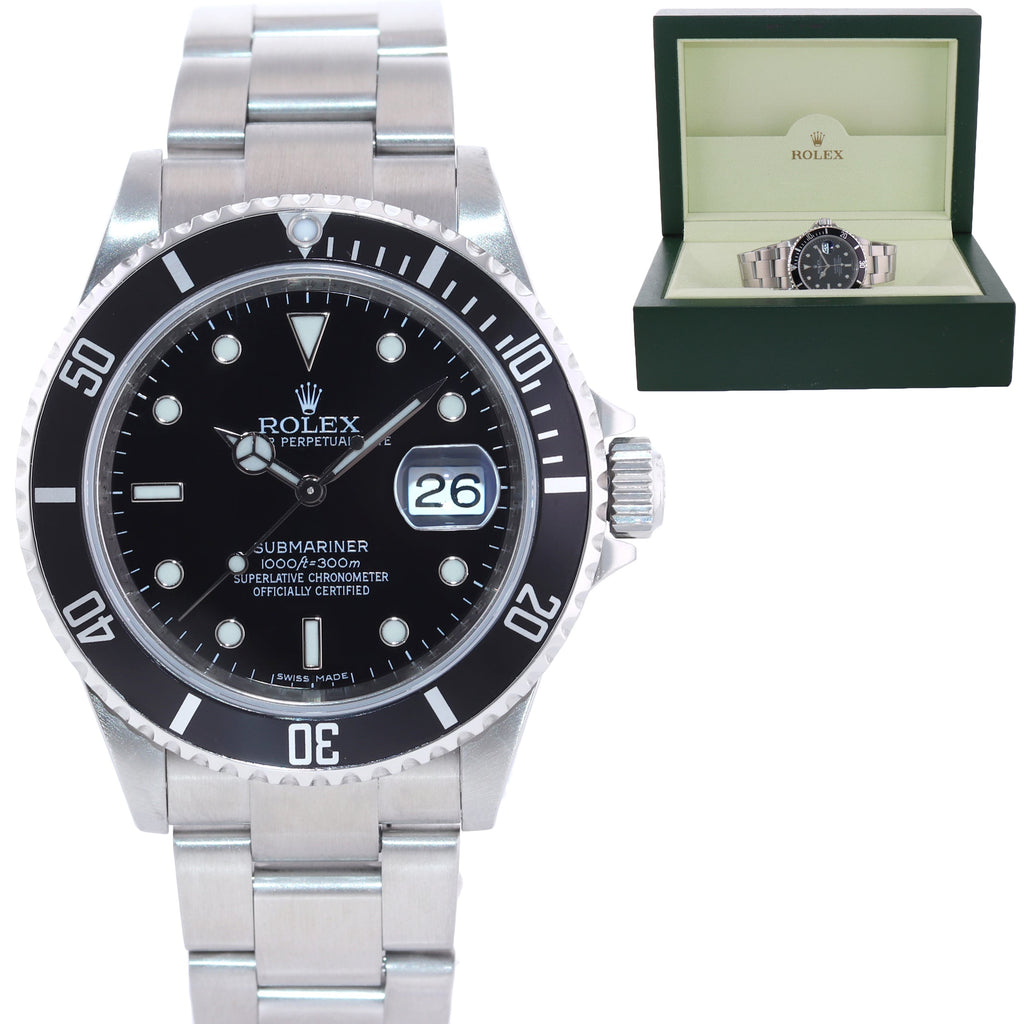2008 ENGRAVED REHAUT Rolex Submariner Date 16610 Stainless Steel Black Watch