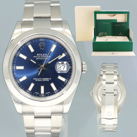 2015 MINT Rolex DateJust II 116300 Blue Stick Dial Oyster Steel 41mm Watch Box