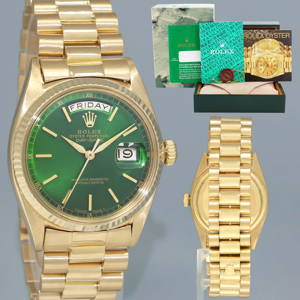 MINT Rolex President Day Date 1803 Green Dial Yellow Gold 36mm Watch Box