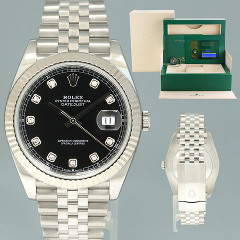 2021 NEW PAPERS Rolex DateJust 126334 Jubilee Black Diamond White Gold Fluted Watch (Copy)