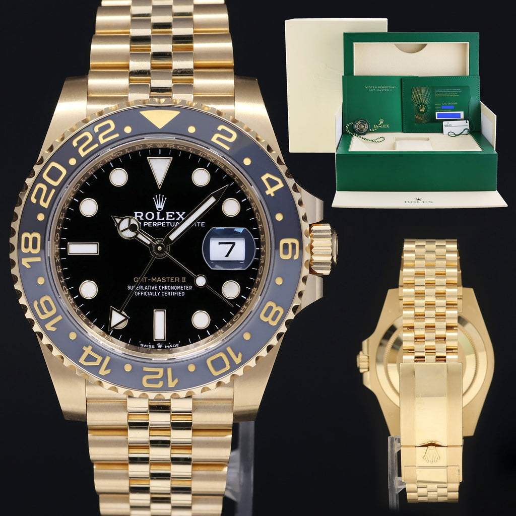 2023 NEW PAPERS Rolex GMT Master Yellow Gold 126718 GRNR Jubilee Watch Box