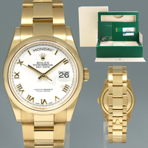 2019 PAPERS MINT Rolex President 118208 Yellow Gold White Roman Day Date Watch Box