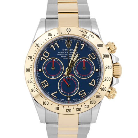 UNPOLISHED PAPERS Rolex Daytona Cosmograph BLUE RACING 18K Two-Tone 116523 BOX