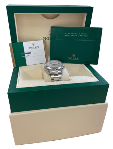 MINT PAPERS Rolex Sky-Dweller WHITE Stainless 18K Gold 42mm 326934 Oyster BOX