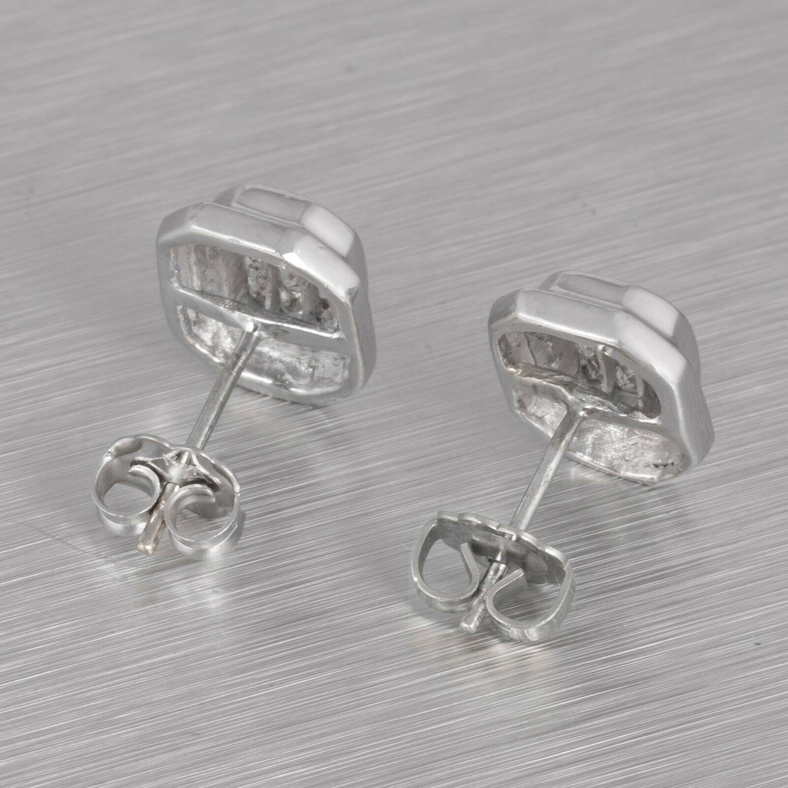 14k White Gold Princess Cut Diamond Octagonal Stud Earrings 0.85ctw G VS2