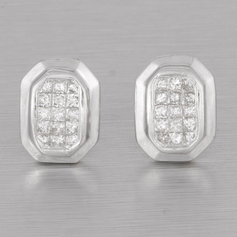 14k White Gold Princess Cut Diamond Octagonal Stud Earrings 0.85ctw G VS2