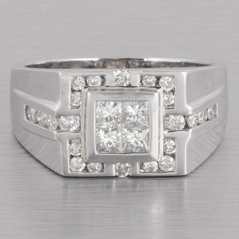 18k White Gold Four Stone Princess Cut Diamond Ring w/ accents 0.82ctw size 9.25