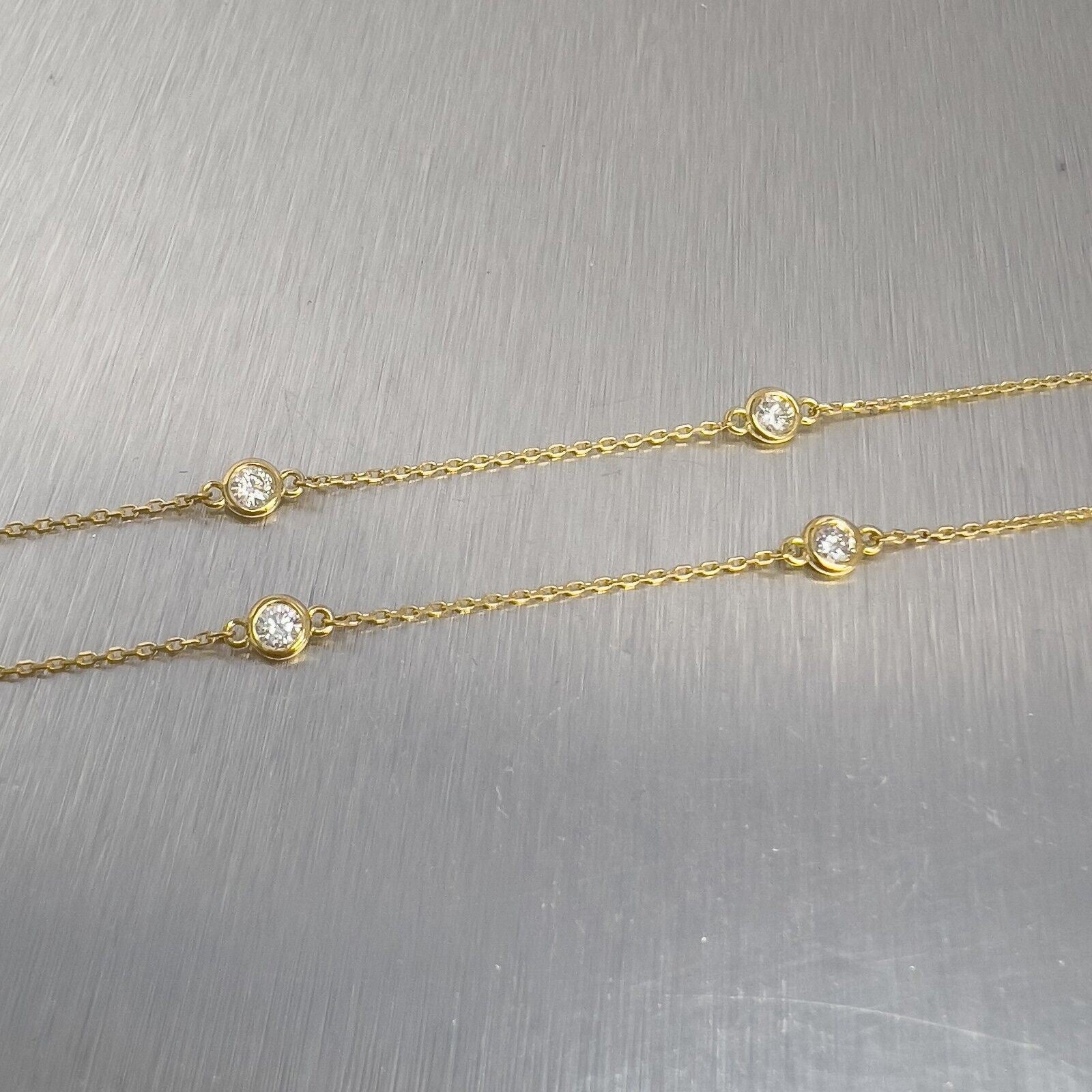 14k Yellow Gold 10 Station Diamonds by the Yard Necklace 1.55ctw 17.5" 3.1g