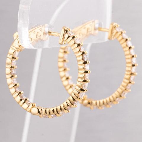 14k Yellow Gold Diamond In & Out Hoop Earrings 1.65ctw - Snap Closure