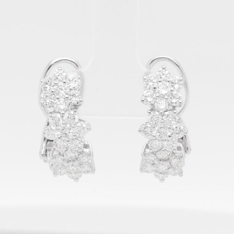 18k White Gold Diamond Triple Cluster Earrings 2.50ctw F VS1 - Omegaback Closure