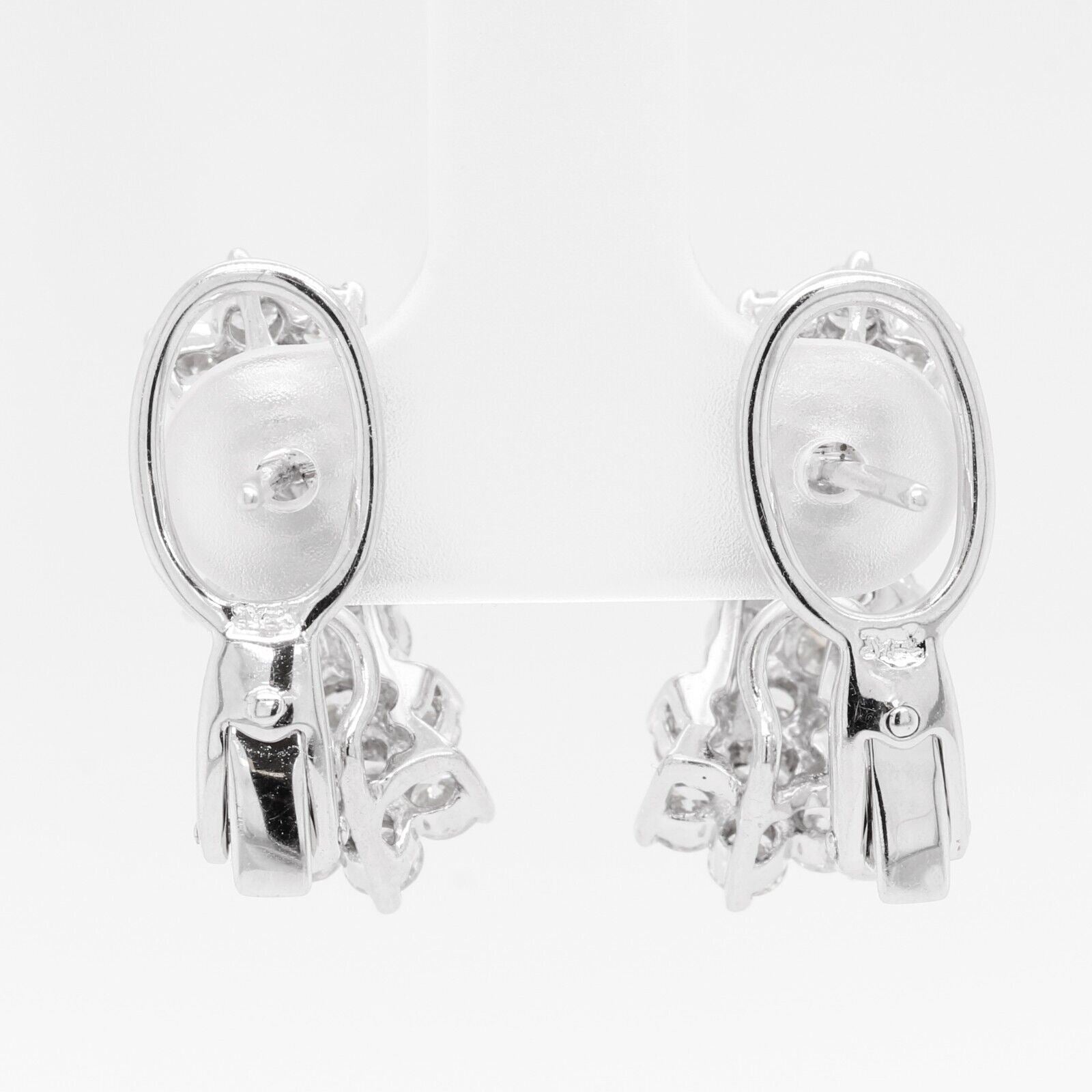 18k White Gold Diamond Triple Cluster Earrings 2.50ctw F VS1 - Omegaback Closure