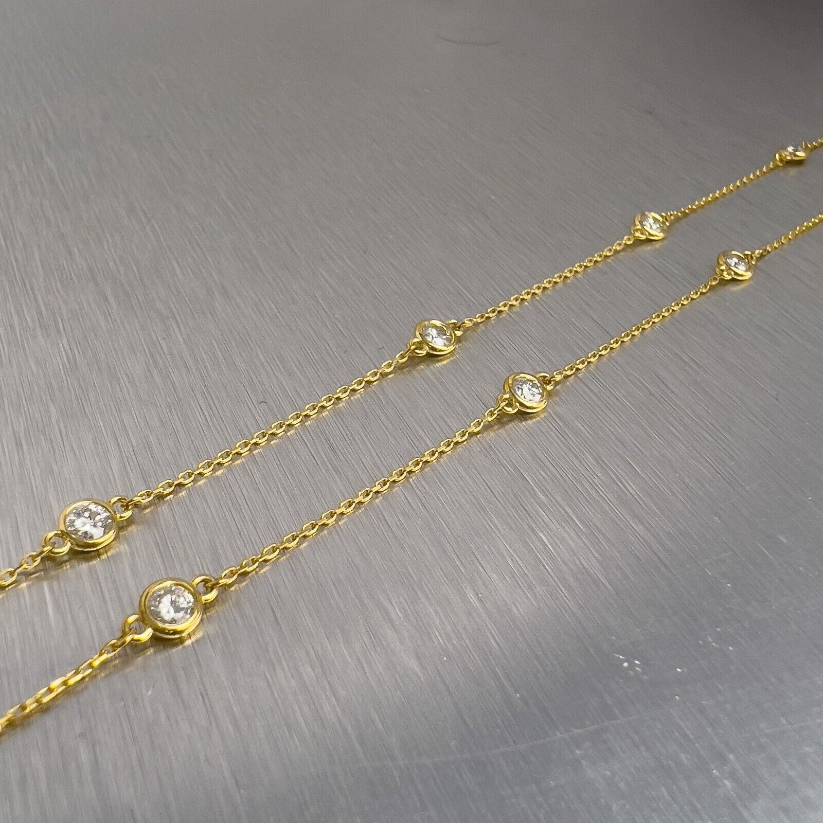 14k Yellow Gold 10 Station Diamonds by the Yard Necklace 1.00ctw 18" 3.2g