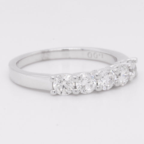14k White Gold Diamond 5 Stone Wedding Band 1.00ctw F VS2 Ring Size 7.25