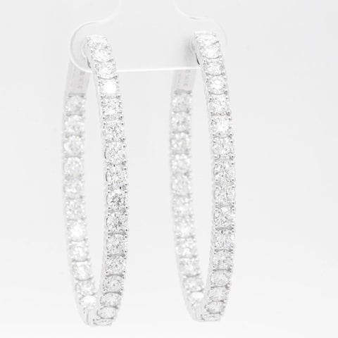 14k White Gold Diamond In & Out Oval Hoop Earrings 6.84ctw G VS2 - Snap Closure
