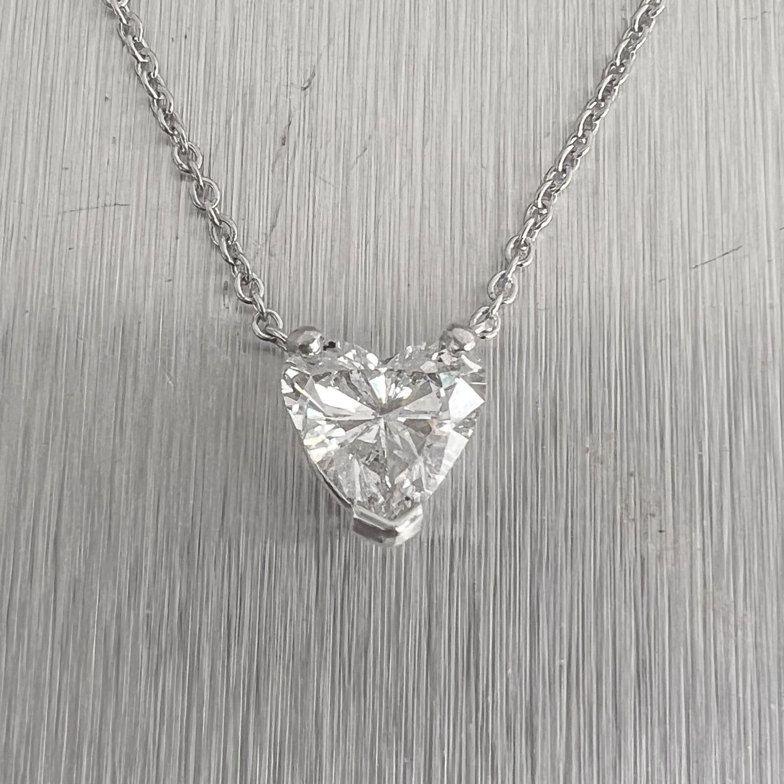 18k White Gold GIA Heart Brilliant Diamond Pendant Necklace 1.25ct F I1 18.25"