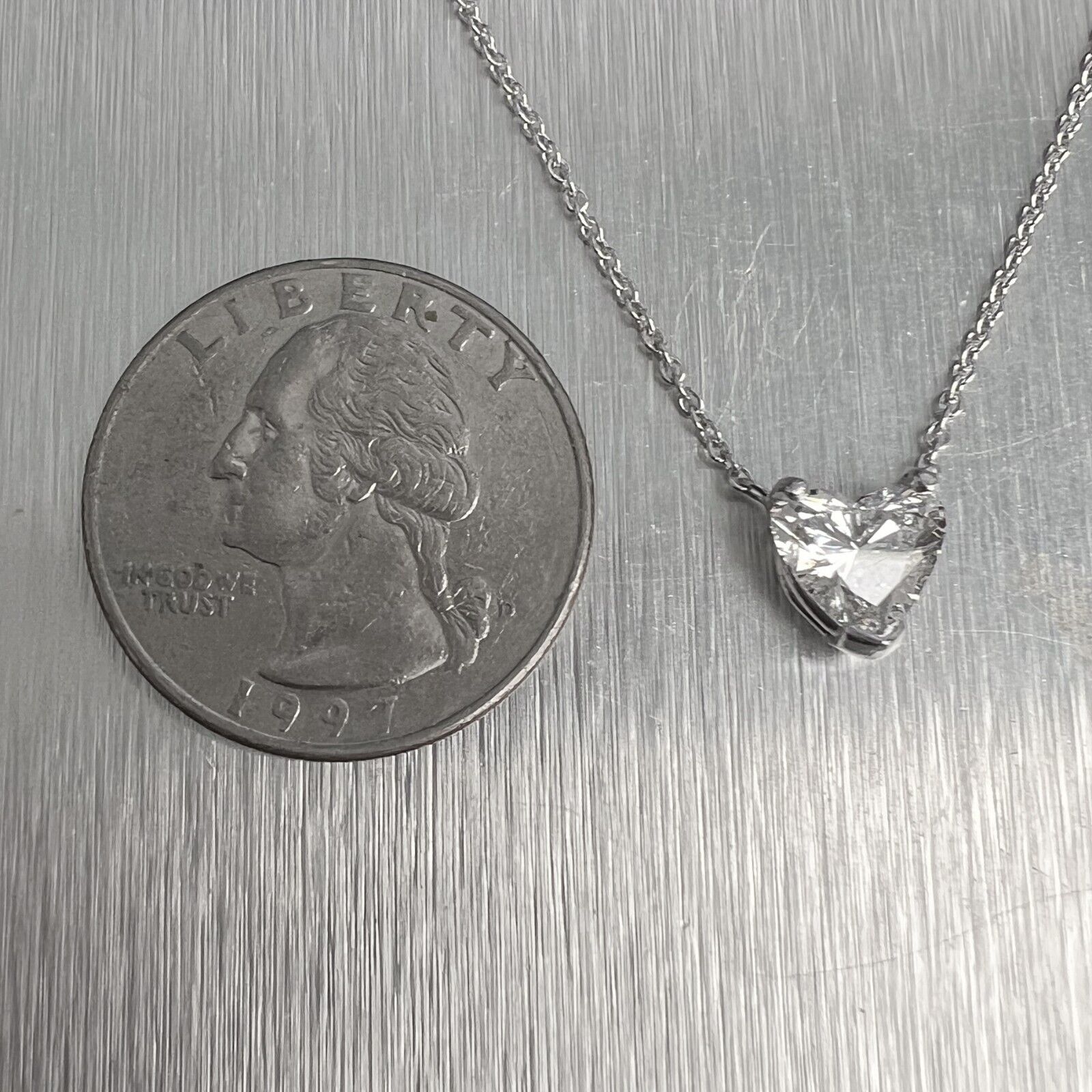 18k White Gold GIA Heart Brilliant Diamond Pendant Necklace 1.25ct F I1 18.25"