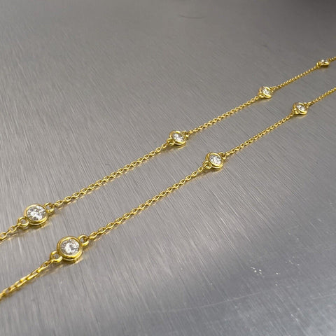 14k Yellow Gold 10 Station Diamonds by the Yard Necklace 0.70ctw 16.25" 2.4g