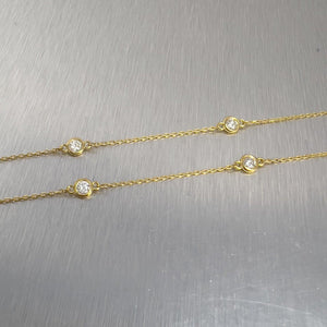 14k Yellow Gold 10 Station Diamonds by the Yard Necklace 0.45ctw 16" 2.2g