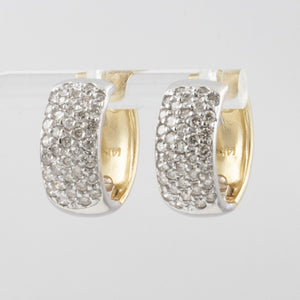 14k Yellow & White Gold Diamond Huggie Hoop Earrings 1.13ctw H SI1 8.6g