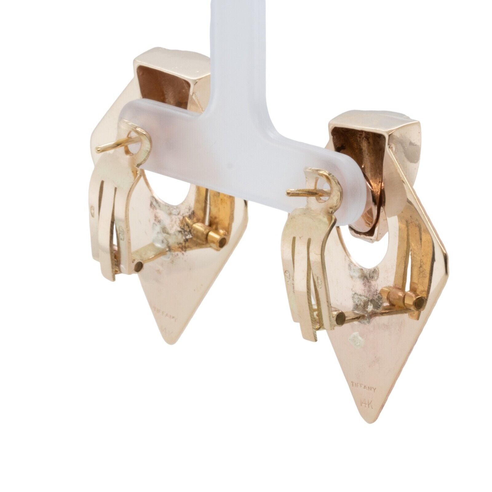 Tiffany & Co. 14k Yellow Gold Fanned Fluted Shield Omegaback Earrings VINTAGE