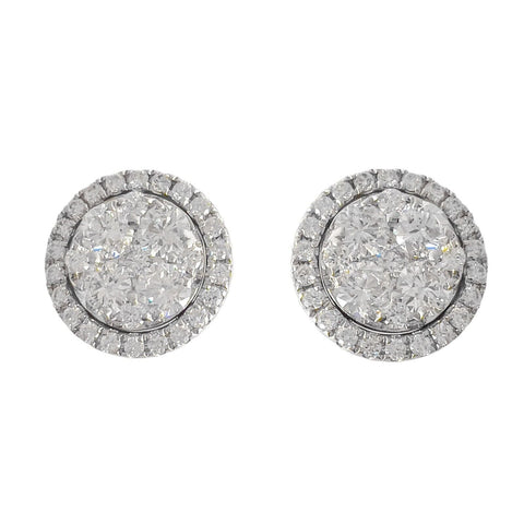 14k White Gold Diamond Cluster Halo Stud Earrings 1.75ctw G VS1