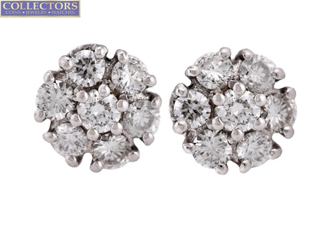 Lovely Ladies Estate 14K White Gold 1.25ctw Diamond Cluster Stud Earrings