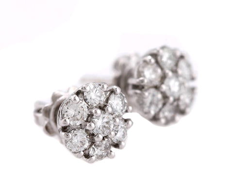 Lovely Ladies Estate 14K White Gold 1.25ctw Diamond Cluster Stud Earrings