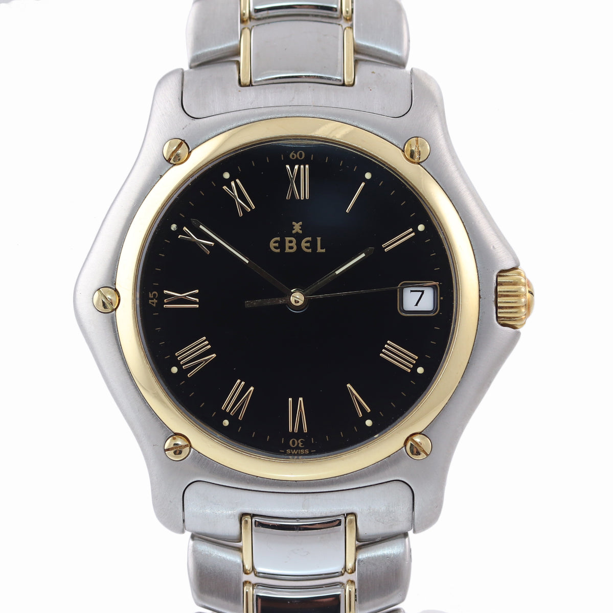 MINT Ebel 1911 1187916 Steel 18k Gold Bezel 36mm Black Roman Date Quar