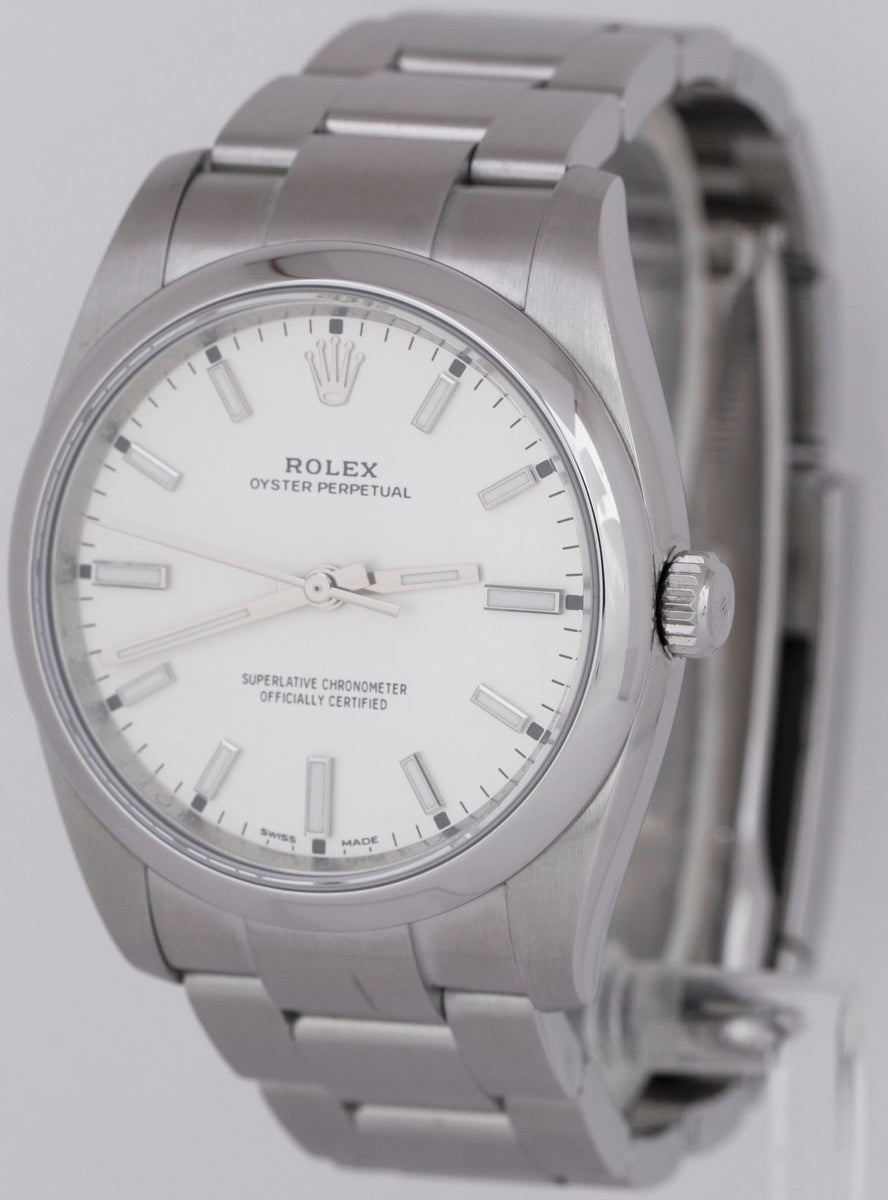 MINT Rolex Oyster Perpetual 34mm White Stainless Smooth Steel Watch 11