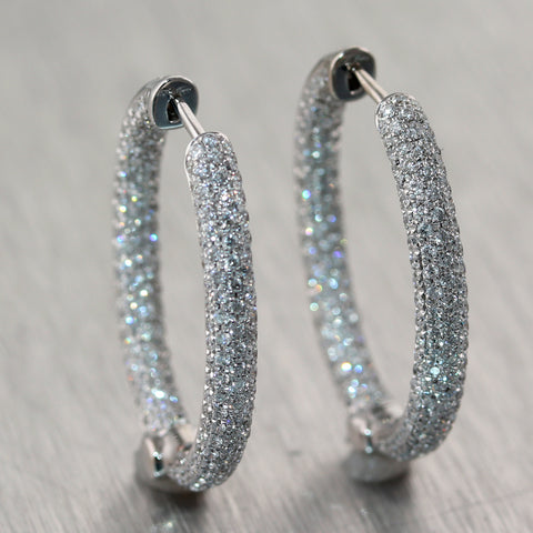 Modern 18k White Gold 2ctw Diamond Hoop Earrings