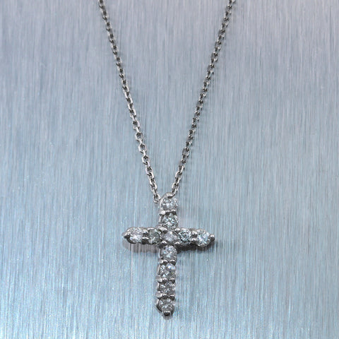Modern 14k White Gold 0.50ctw Diamond Cross 19" Necklace