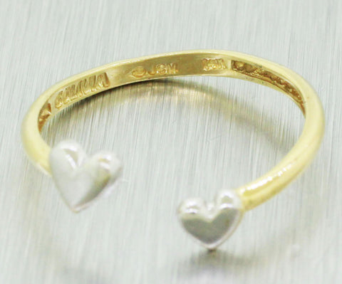 Vintage Estate 14k Solid Yellow & White Gold Petite Heart Band Ring