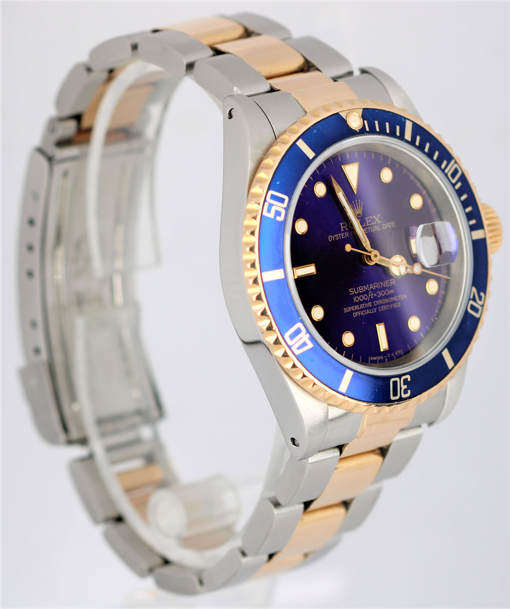Rolex Submariner TwoTone 18K Gold Stainless PurplishBlue 40mm 16613