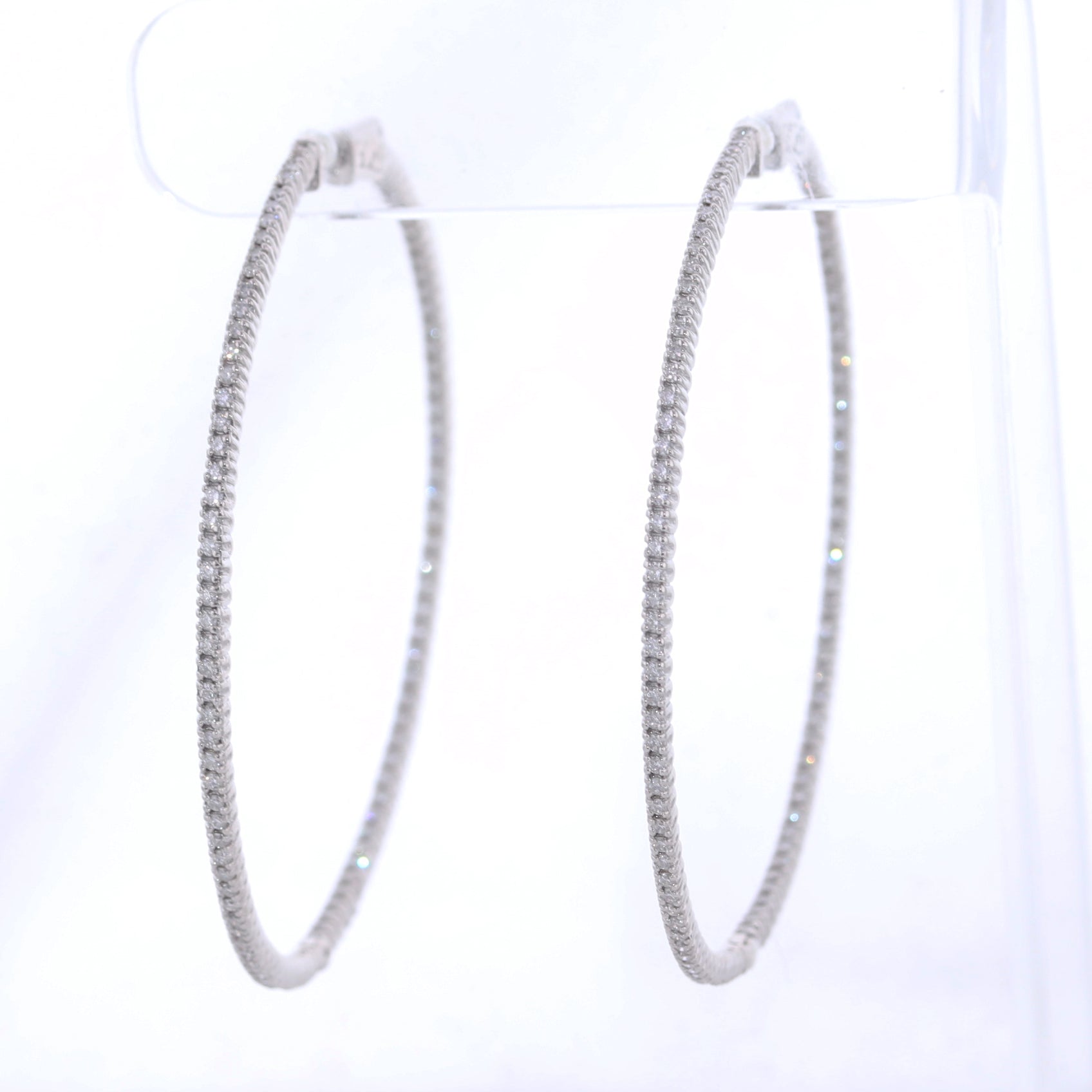 Modern 14k White Gold 1.75ctw Diamond In & Out Hoop Earrings