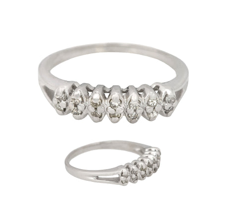 1930s Antique Art Deco 14K White Gold 0.14ctw Diamond 4mm Wide Wedding Band Ring