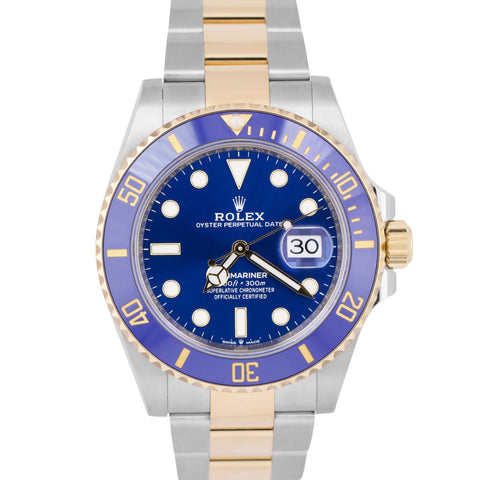 MINT 2021 PAPERS Rolex Submariner Date 41mm BLUE Two-Tone 18K Gold 126613 LB B+P