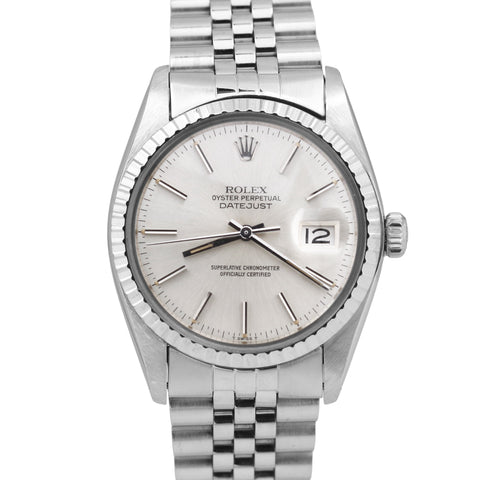 Rolex DateJust 36mm SILVER Engine-Turned JUBILEE Stainless Steel Watch 16030