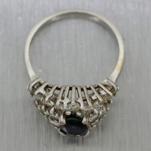 Vintage Estate 14k White Gold 1.75ctw Sapphire & Diamond Cluster Ring