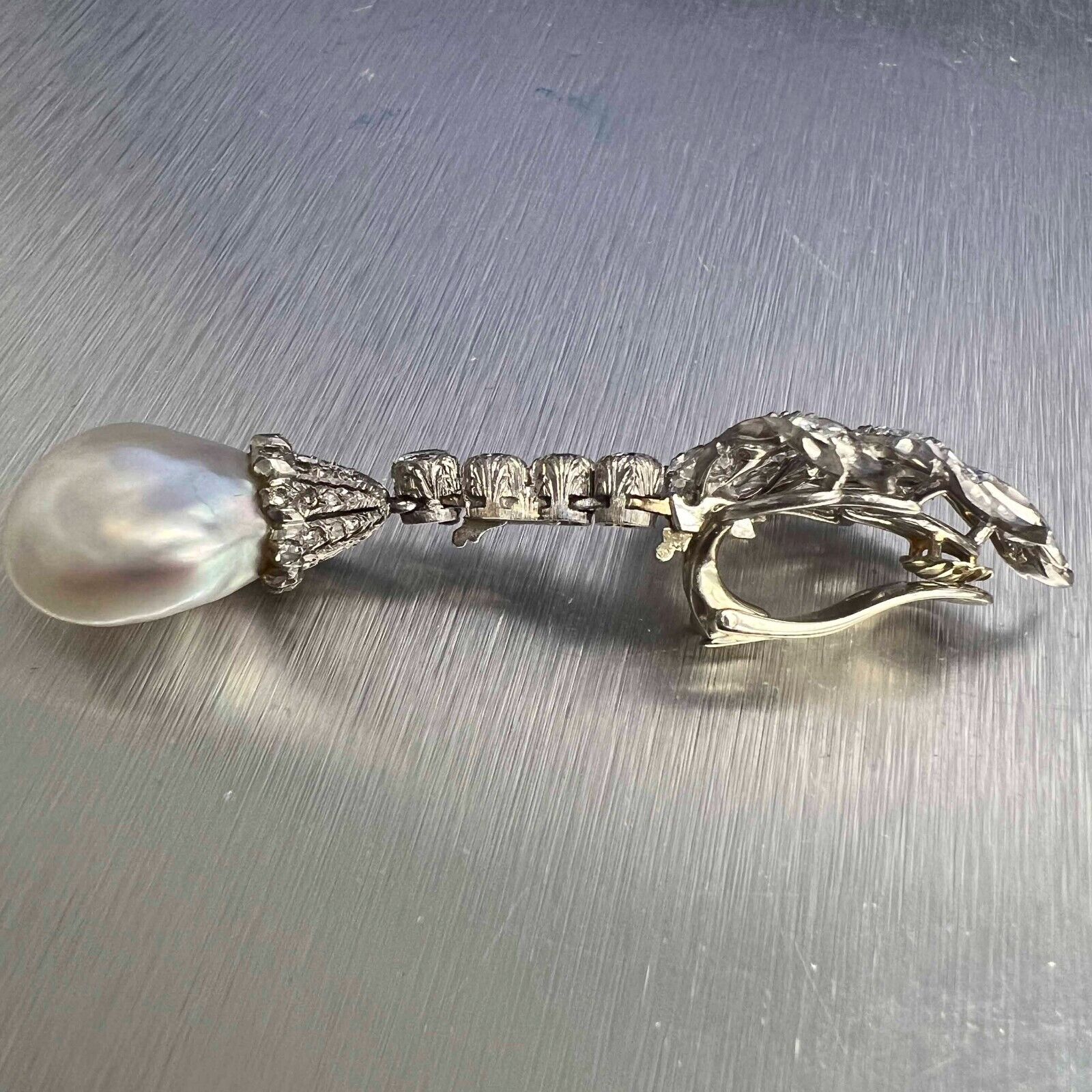 Vintage 70s Mario Buccellati Platinum Diamond Pearl Dangle Earrings 5.72ctw BOX