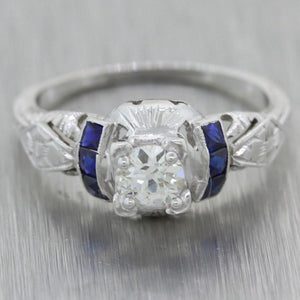 1930s Antique Art Deco 14k White Gold 0.60ctw Diamond Engagement Ring
