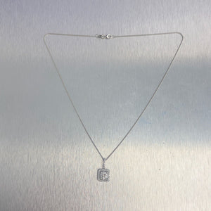 14k White Gold GIA Diamond Square Halo Cluster Pendant Necklace 1.61ctw 16"