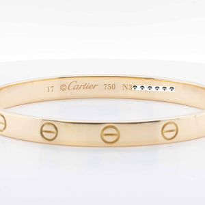 Cartier Love 18k Yellow Gold Bangle Bracelet Size 17 POUCH & PAPERWORK
