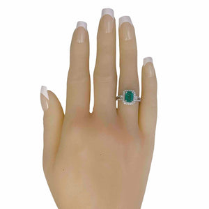 18k White Gold 1.75ct Em Cut Emerald & Diamond Halo Ring 0.50ctw G VS Size 6